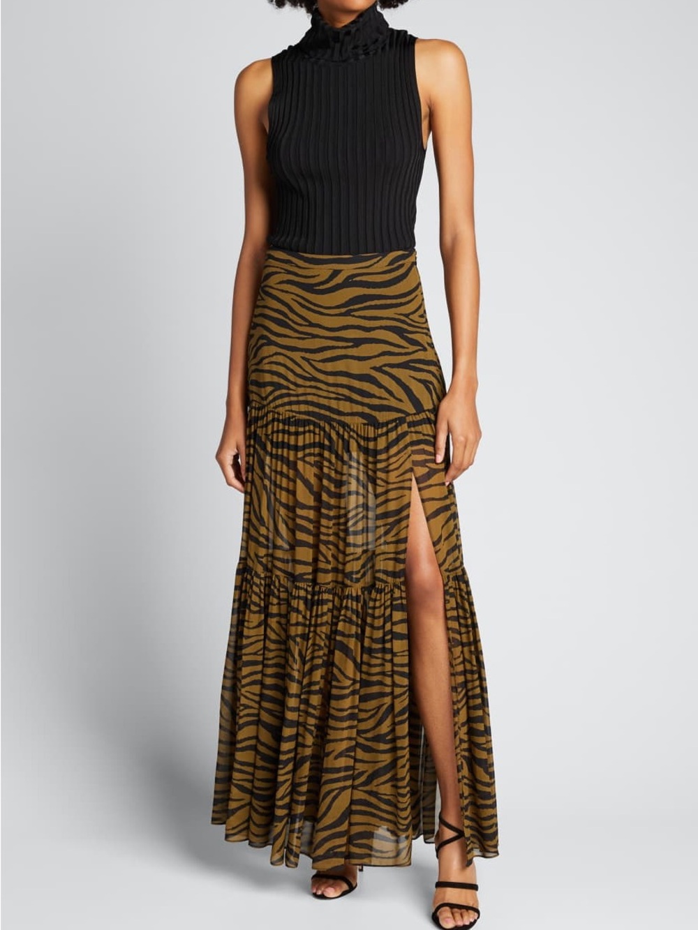 VERONICA BEARD Serence Tiger Stripes Tiered Maxi Skirt Sz 4